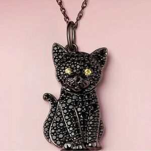 Cat Necklace with Black Stones Adorable!